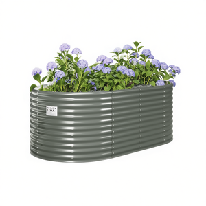 Jardinière surélevée en acier thermolaqué 68,9x39,4x26,8 cm, grise, elliptique, pour fleurs et plantes vertes - Product Image 1