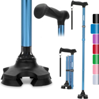 Canne de marche Rehand M-Quad en aluminium, légère, réglable en hauteur, portable, avec base large, embout antidérapant tout-terrain, capacité de charge de 158 kg
