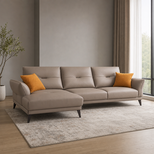 Sofá de Tela con Botones Decorativos, 2 Plazas, Forma de L, Reposabrazos de Ala, Patas de Madera, Estilo Mid-Century, para Sala de Estar, Hotel, Villa, Dormitorio - Product Image 1