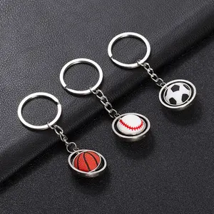 Metal Key chains Fashion Cute Rotating Soccer Football rugby Basketball baseball golf 3D Sports Games Key rings KeyChain For Men