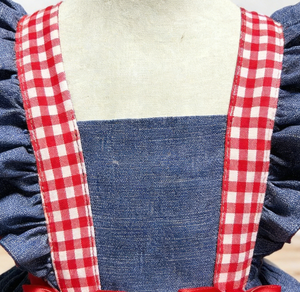 Abito Rustico Blu Stile Cowgirl per Bambine, Stile Lolita in Denim con Pizzo Traforato, Colletto Quadrato, Linea ad A, Lunghezza al Ginocchio, <span class=keywords><strong>Stampa</strong></span> Estiva - Product Image 3