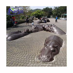 カスタムメイドの屋外用ホームガーデンパーク装飾、実物大のブロンズ製動物カバの像、鋳造金属製 - Product Image 3