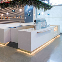 Comptoirs de bar sectionnels en pierre de surface solide modernes, restaurants, hôtels et centres commerciaux, designs de bar à LED