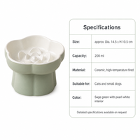 YAOYUE Gamelle surélevée en céramique en forme de fleur pour chats et petits chiens, émaillée de qualité alimentaire, 200 ml, vert sauge