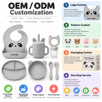 Ensemble d'alimentation pour bébé en silicone personnalisé OEM Panda avec assiette compartimentée, bol et distributeur de fruits pour la vente en gros