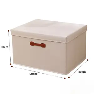 Storage Bin with PU leather Handles Storage Box Decorative Foldable Lidded Cotton Canvas organizer Washable and Eco-friendly