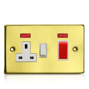 Satin Golden Range 45A 1 Gang Double Pole Switch + 13A Switched Socket Satin Golden Color Metal Plate 86 Plate