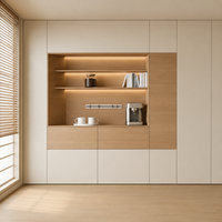 Buffet mural moderne en bois massif intégré, bar à café minimaliste, meuble de rangement, armoire de salle à manger/cuisine avec éclairage LED, haut de gamme