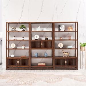 Étagère de présentation en bois massif de style chinois moderne avec éclairage LED, décoration intérieure - Product Image 3