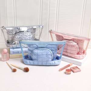 Fashionable and Portable Checkered Glossy Three PVC Piece Set for Washing Traveling Makeup and Storage Bag - Product Image 2
