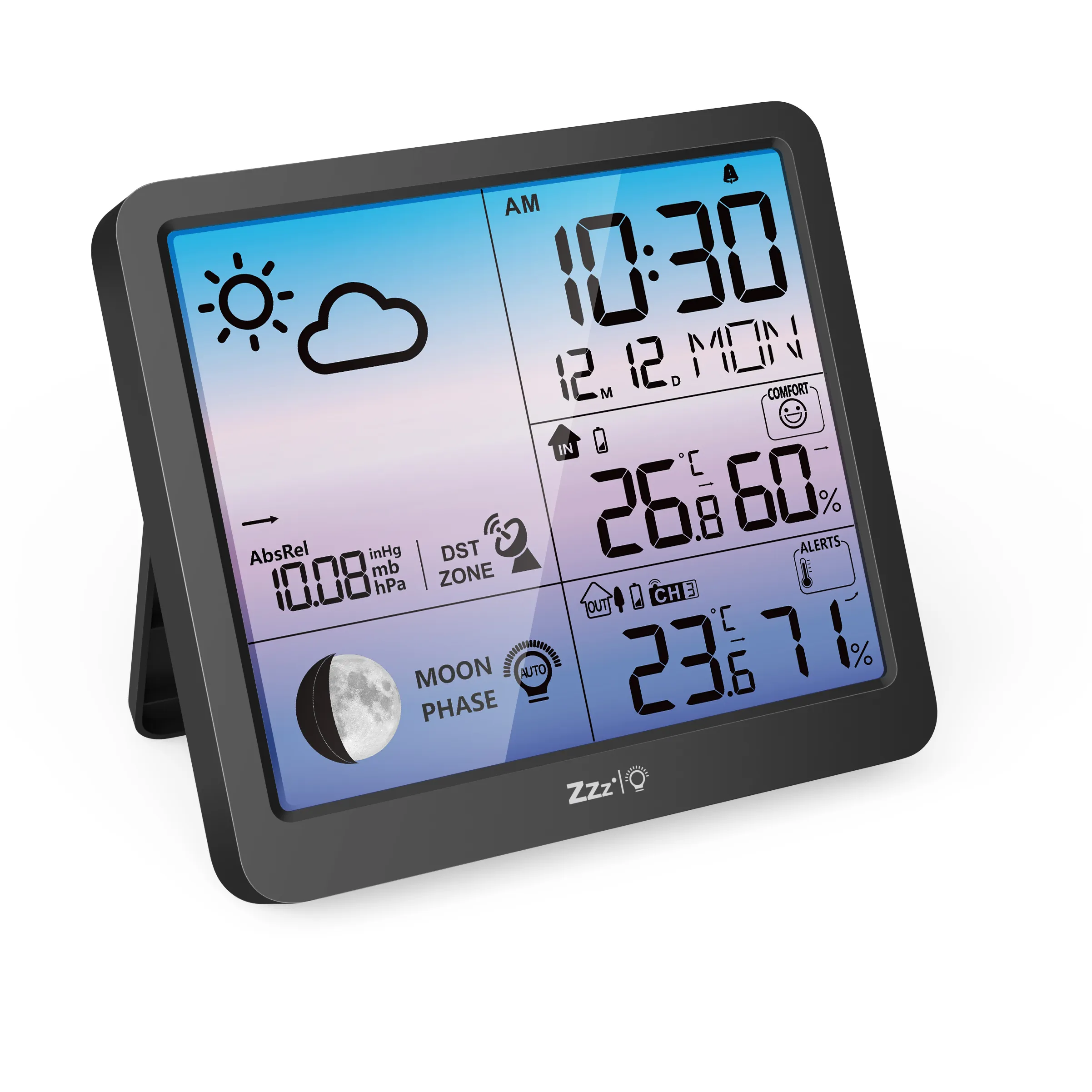 Digital LCD screen RCC signal reception weather station clock with temperature and humidity display