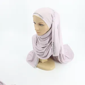 Groothandel Aanpassen Ontwerp Mode Nieuwste Vrouwen Arabische Moslim Zwarte Strass Sjaal Boutique Islamitische Hijab