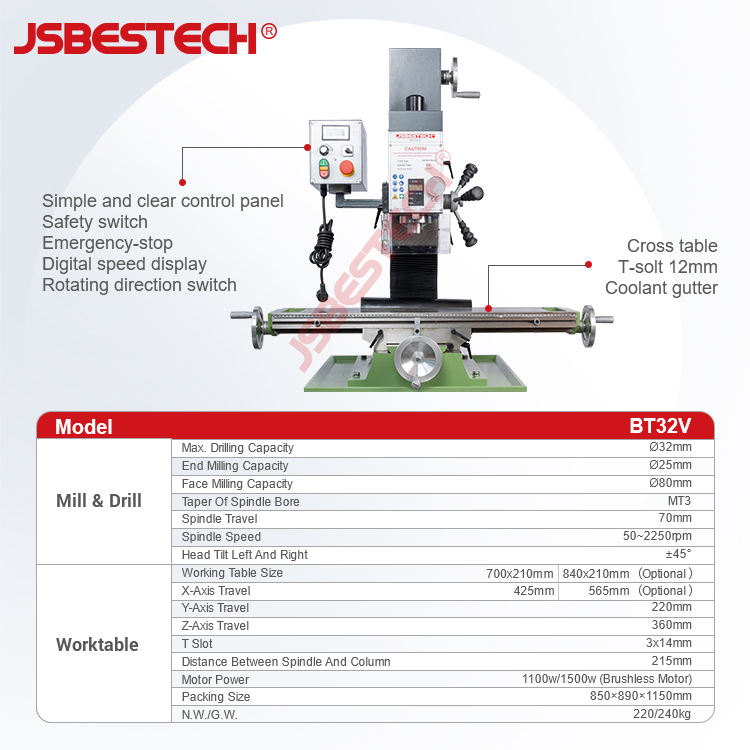 High Efficiency BT32V Precision Drilling Milling Machine for Metal ...