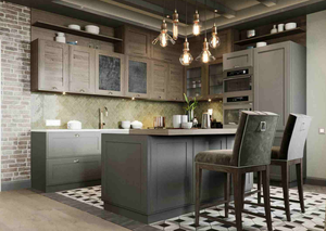 Muebles de Cocina Europeos al por Mayor a Buen Precio, Puerta de Vidrio Empotrada, Gabinete de Cocina de Madera MDF, Encimera de Piedra Ecológica con Isla - Product Image 4