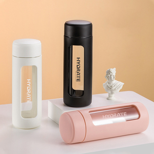 Bouteille d'eau en verre sans BPA de 380 ml, vente en gros, à boire directement, avec manchon en silicone pour le voyage, logo personnalisable, verrerie à boisson - Product Image 1