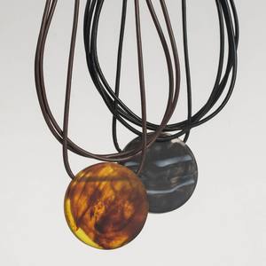 ヴィンテージブラックレジンオーバルペンダントネックレス女性用調節可能なレザーロープセーターチェーンジュエリー - Product Image 3