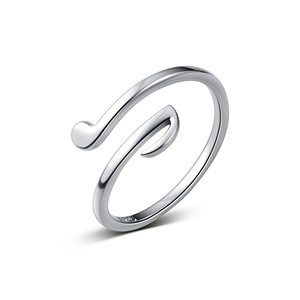 White CZ Music Note Clef Ring - .925 Sterling Silver Dainty Band, Sizes 3-10