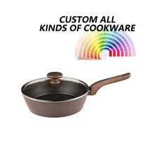 Poêle à frire profonde en aluminium forgé antiadhésive avec couvercle, fond large, poêle à frire et sauteuse, marmite à soupe, compatible induction, sans PFOA