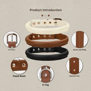 Neues Modisches Hunde-Anti-Verlust-Halsband mit 360-Grad-Schutz aus Rindsleder & PU, Rundes Seil-Halsband für Ganzjahresnutzung - Product Image 1