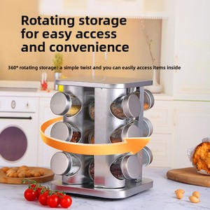 Household Non-Folding <b>Rotating</b> Square Stainless Steel Seasoning Cans Kitchen <b>Spice</b> <b>Rack</b> Moisture-Proof Cross-Border Seasoning - Product Image 5