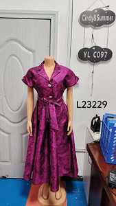 Abito da donna taglie forti in chiffon alla moda, con vita naturale e maniche corte, stile vintage, lunghezza al ginocchio, per serate estive o occasioni formali - Product Image 2