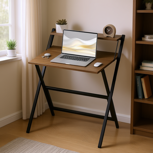 Escritorio Plegable para Computadora de Nogal de 27.6 Pulgadas con Estante para Monitor, Fácil de Ensamblar, para Espacios Pequeños, Oficina en Casa, Estudio - Product Image 2