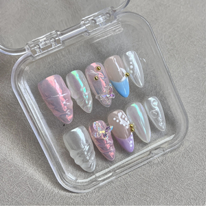 10 <span class=keywords><strong>uñas</strong></span> postizas hechas a mano negras, blancas, rosas, estilo francés, diseños de estrellas, <span class=keywords><strong>uñas</strong></span> postizas de almendras portátiles para mujeres - Product Image 4