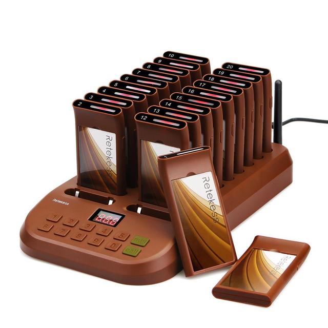 Coffee Wireless Restaurant coaster Pager Guest Paging Queue Management System 1 Transmitter +20 Chargeable Pagers Retekess T116