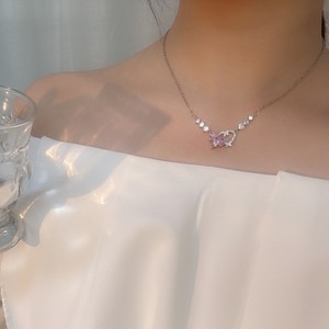 New Romantic Pink Zircon Pendant Necklace Geometric Heart Shaped Flowers <b>Titanium</b> Steel <b>Chain</b> Choker Necklace Gift - Product Image 4