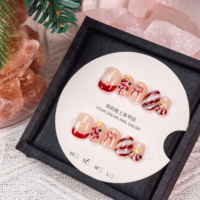 Faux ongles à presser en acrylique, courts, forme amande, thème Noël, rouge Père Noël, 10 pièces, marque privée, vente en gros pour propriétaires de marques