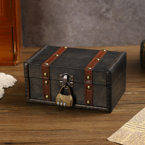European Retro Wooden Storage Box With Lock For Home Jewelry Gift Props - Product Image 1