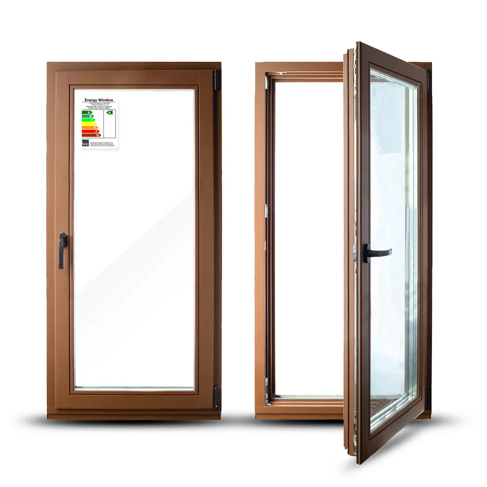 Fenêtre de luxe en bois, Triple verre glaçé, profil Pvc, portes pivotantes, fenêtres