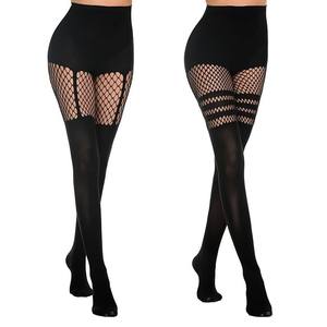 Bas résille femme mince avec <span class=keywords><strong>porte</strong></span>-jarretelles <span class=keywords><strong>collants</strong></span> résille rayés grande taille pour Halloween - Product Image 3