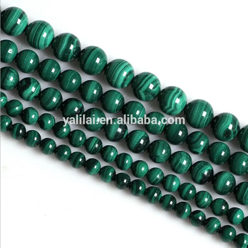 Grosir 10Mm Manik-manik Kristal Malachite Azurite Hijau Alami untuk Pembuatan Perhiasan