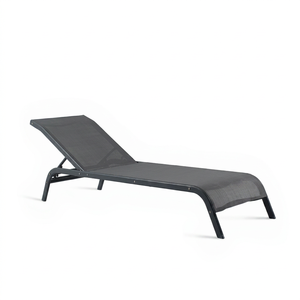 Modern Black <b>Sun</b> Lounger Outdoor Sling Chaise Patio Lounge <b>Bed</b> with <b>Cushions</b> and Tapered Legs - Product Image 1