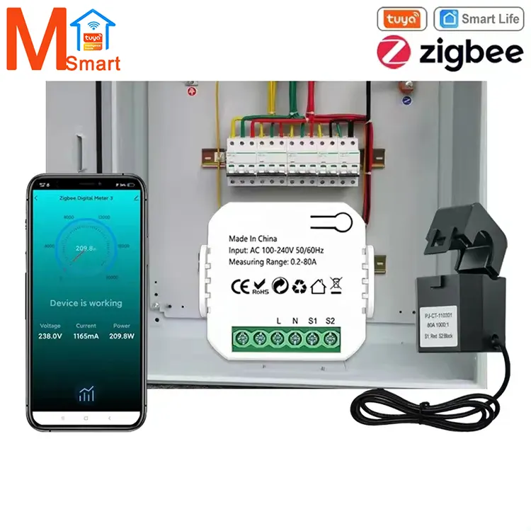 Tuya smart life wifi energy meter 80A Zigbee trasformatore di corrente morsetto statistiche sull'elettricità