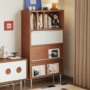 Qingchuan Storage Bookshelf Multifunctional Flip Door Living Room Cabinet Home Use <b>Solid</b> <b>Wood</b> Design - Product Image 2