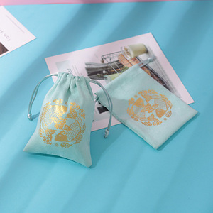 Flannel Jewelry <b>Drawstring</b> Bag 8x10cm Velvet Packaging Inner Gift <b>Pouch</b> Green Printable Logo Rectangular Shape Nanchang Origin - Product Image 2