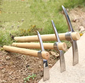 Herramienta de jardín manual multiusos, herramienta de doble cabezal con mango de madera