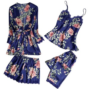 Conjunto de dos piezas de ropa de estar por casa de imitación de seda negra, estilo europeo y americano, a la moda y cómodo, al por mayor. - Product Image 4