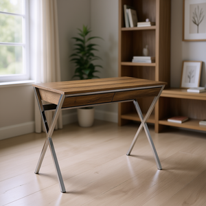 Scrivania in Rovere Invecchiato con Gambe Cromate, Moderna Scrivania per Computer da Ufficio Domestico - Product Image 2