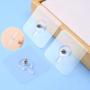 PVC Strong Adhesive Nails Wall Poster Seamless Wall Hooks Kitchen Bathroom Waterproof Durable Transparent Screw Hook Hanger