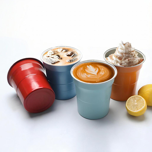 Bicchieri personalizzati rosa a forma di U per gelato e dessert, usa e getta, satinati, per caffè freddo con coperchio - Product Image 2