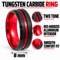 Bague de mariage en carbure de tungstène noir de 8 mm pour hommes, bicolore avec intérieur en aluminium anodisé rouge, ajustement confortable, vente en gros