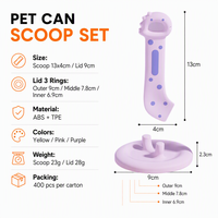YAOYUE Ensemble de cuillères manuelles pour animaux de compagnie en ABS TPE, avec ouvre-boîte en forme de patte de dinosaure et couvercle à 3 anneaux pour l'alimentation des chats et chiens en nourriture humide
