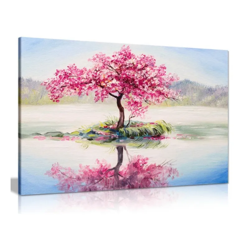 Nhật bản Oriental Cherry Tree On Lake bức tranh vải hình ảnh in trang trí nội thất trừu tượng vải tường nghệ thuật Áp phích in sơn