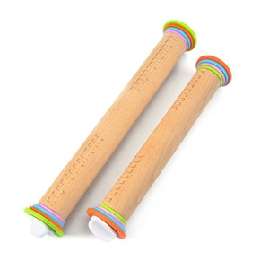 Adjustable Wooden Rolling Pin With Colorful <b>Thickness</b> <b>Rings</b> For Dough And Pasta Making - Product Image 4