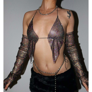 2024 tenue de fête papillon paillettes résille pure haut court noir strass haut à licou <span class=keywords><strong>avec</strong></span> manches de <span class=keywords><strong>bras</strong></span> - Product Image 2
