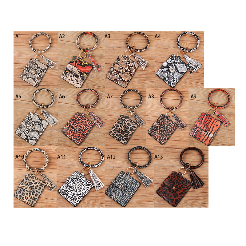 Leopard Ladies Keychain Clutch Bracelet Wallets