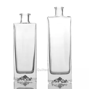 工厂流行豪华透明方形矩形空威士忌伏特加山玻璃瓶500毫升700毫升750毫升1000毫升